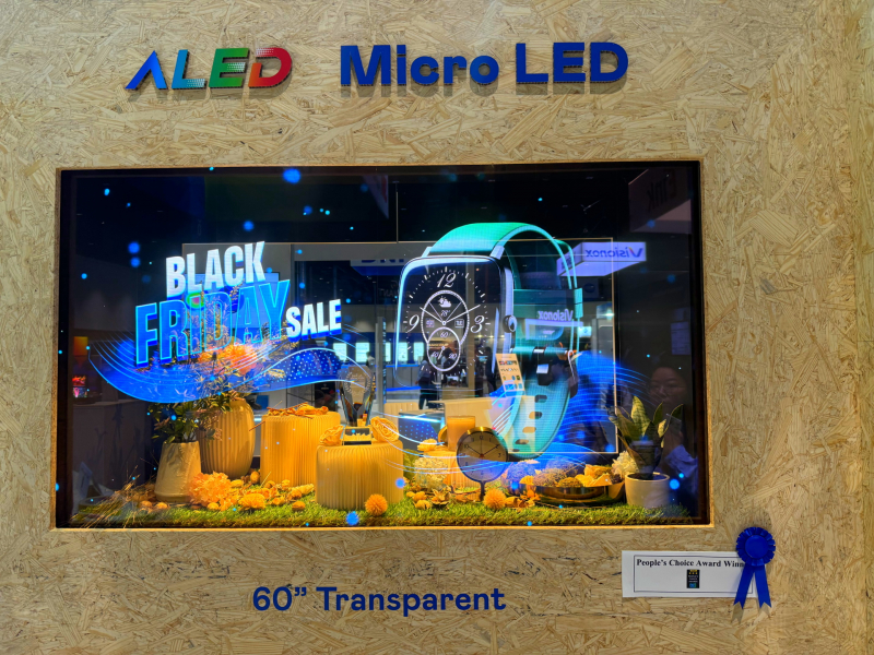 leyu官网60吋高透明度Micro LED显示器获”最佳Micro LED技术应用奖”，将Micro LED面板透明化之设计特性极致发挥，以可扩展性无缝拼接技术打造，具备600 nits全画面亮度、大于60%穿透率及超过NTSC 110%的优异广色域表现，可依需求灵活应用于各种场域